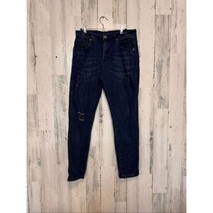 YoungLA Distressed Skinny Jeans Dark Wash Stretch Denim Men’s 32x30